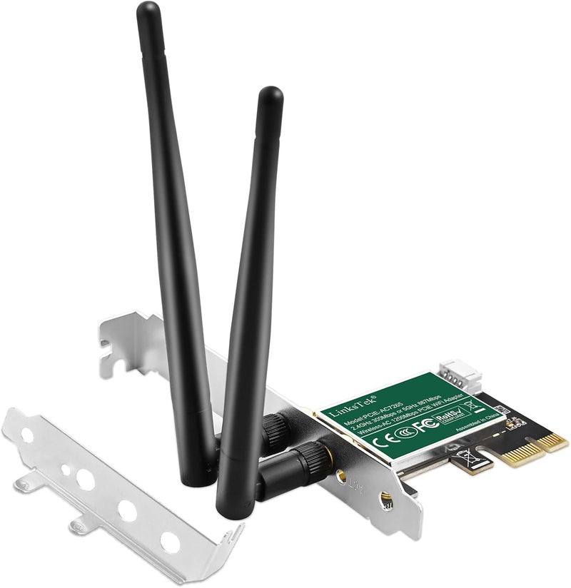 LinksTek Wireless-AC 1200Mbps (2.4GHz 300Mbps and 5GHz 867Mbps) PCIE WiFi Adapter, PCIE WiFi Card, Intel Wireless-AC 7265 Network Adapter for Windows 11,10, 8.x, 7 (32/64bit) Desktop PCs (PCIE-AC7265) - Image 1